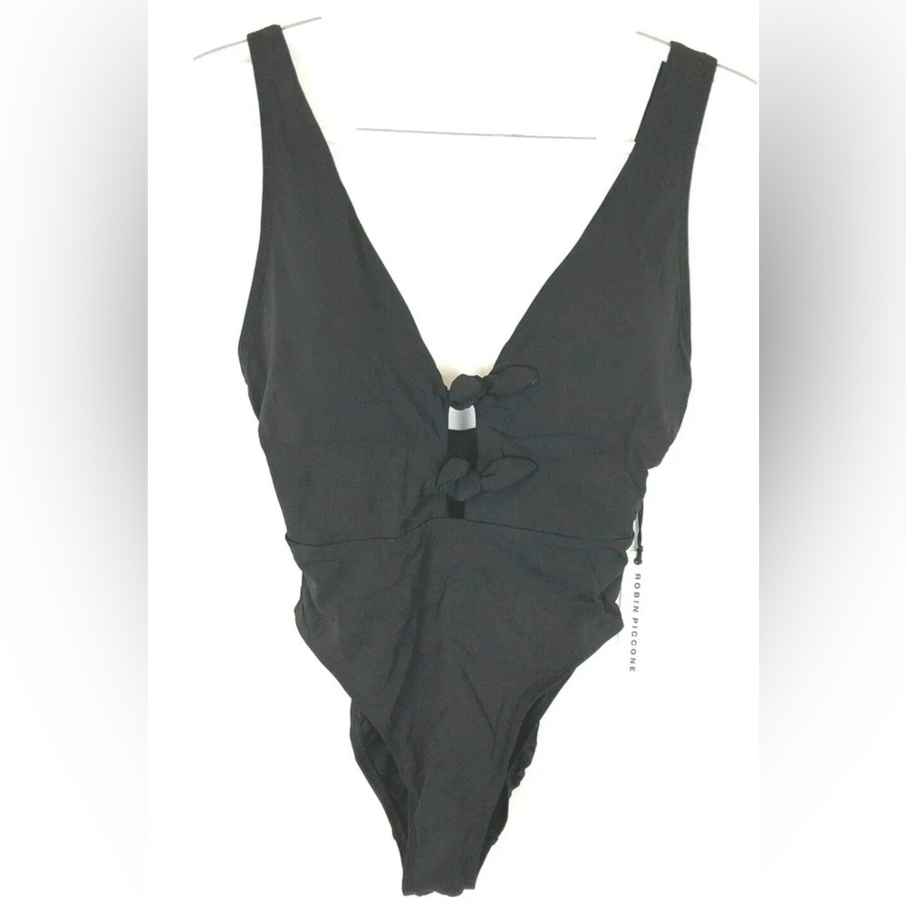 Robin Piccone Women's Ava Plunge One Piece Swimsuit Black Size 8